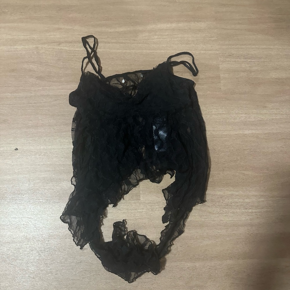 Urban Outfitters Black Sheer Lace Draped Slip Top